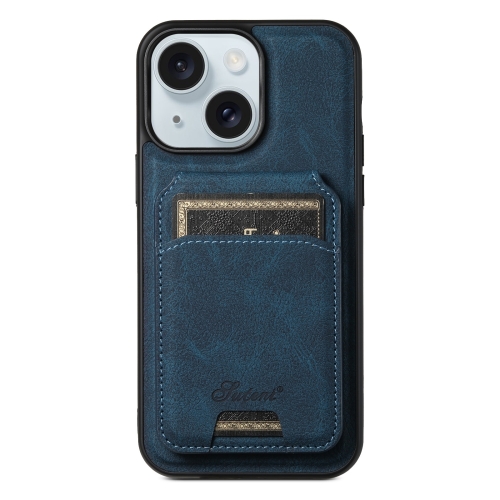 

For iPhone 15 Plus Suteni H17 Litchi Texture Leather MagSafe Detachable Wallet Phone Case(Blue)