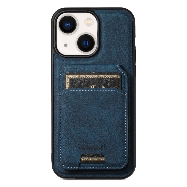 

For iPhone 14 Plus Suteni H17 Litchi Texture Leather MagSafe Detachable Wallet Phone Case(Blue)