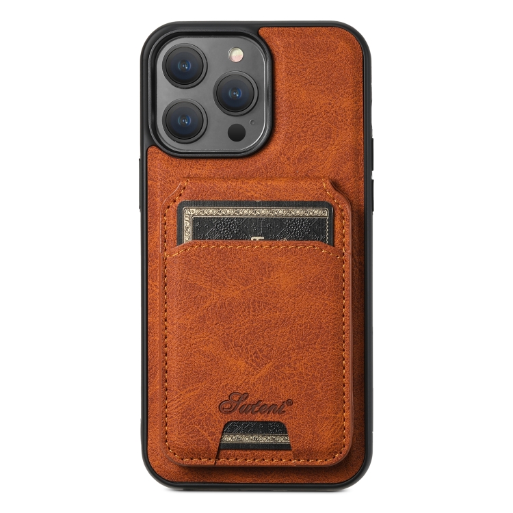 

For iPhone 13 Pro Suteni H17 Litchi Texture Leather MagSafe Detachable Wallet Phone Case(Khaki)