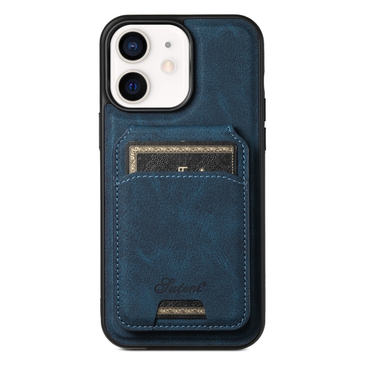 

For iPhone 12 Suteni H17 Litchi Texture Leather MagSafe Detachable Wallet Phone Case(Blue)