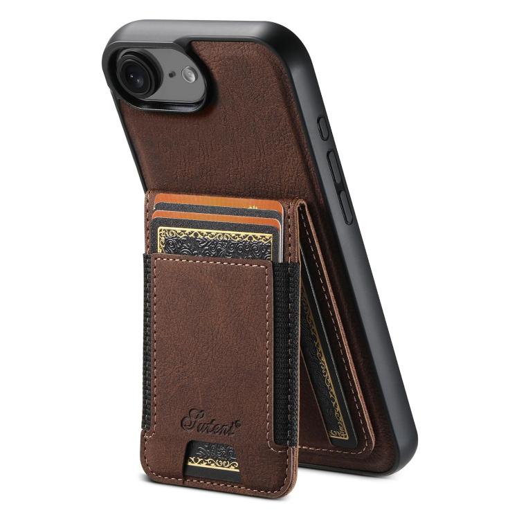 

For iPhone 16e Suteni H17 Litchi Texture Leather MagSafe Detachable Wallet Phone Case(Brown)