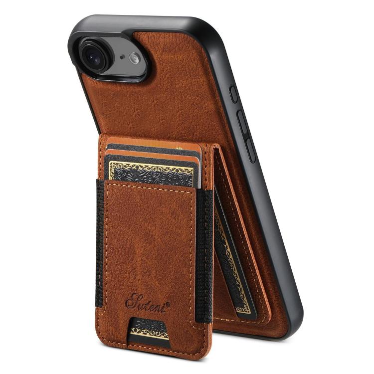 For iPhone 17e / 16e Suteni H17 Litchi Texture Leather MagSafe Detachable Wallet Phone Case(Khaki)
