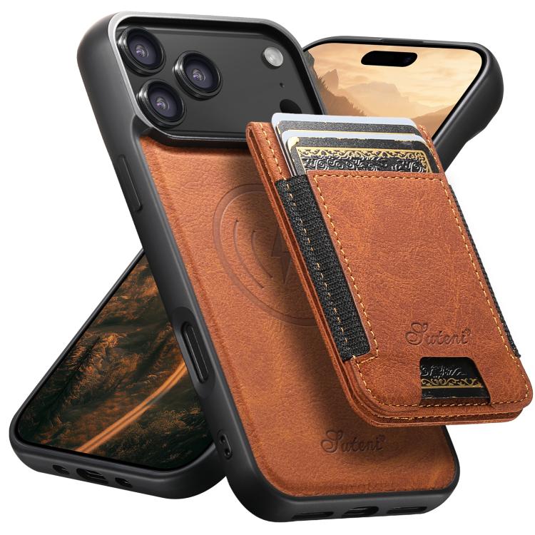 

For iPhone 17 Pro Suteni H17 Litchi Texture Leather MagSafe Detachable Wallet Phone Case(Khaki)