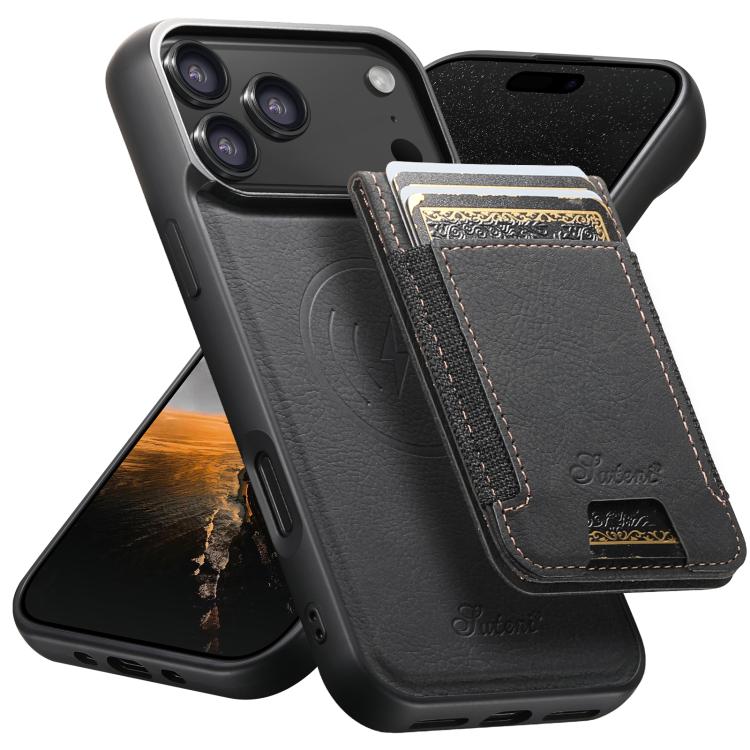 For iPhone 18 Pro Suteni H17 Litchi Texture Leather MagSafe Detachable Wallet Phone Case(Black)