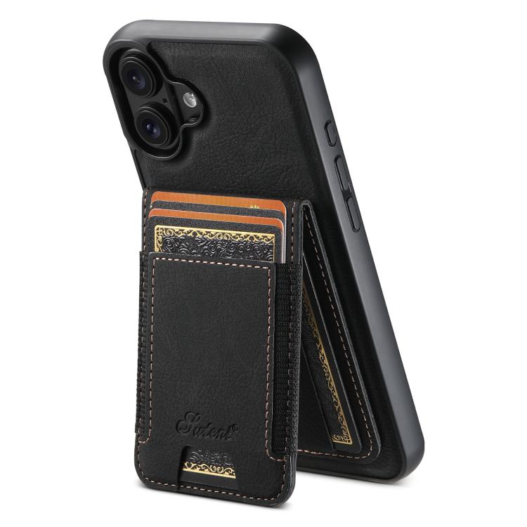 For iPhone 18 Suteni H17 Litchi Texture Leather MagSafe Detachable Wallet Phone Case(Black)