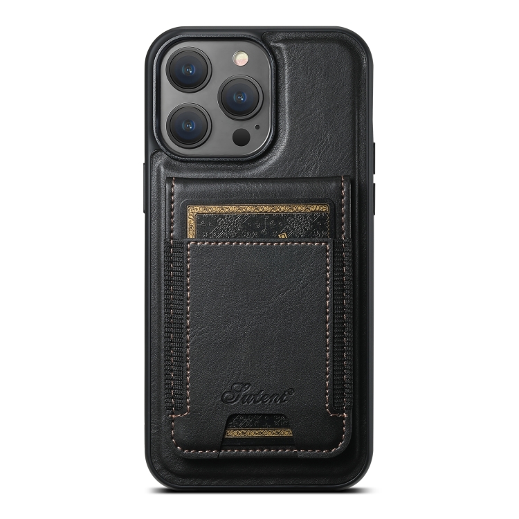 

For iPhone 12 Pro Suteni H17 Oil Eax Leather MagSafe Detachable Wallet Phone Case(Black)