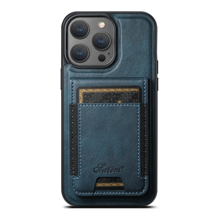 For iPhone 12 Pro Suteni H17 Oil Eax Leather MagSafe Detachable Wallet Phone Case(Blue)