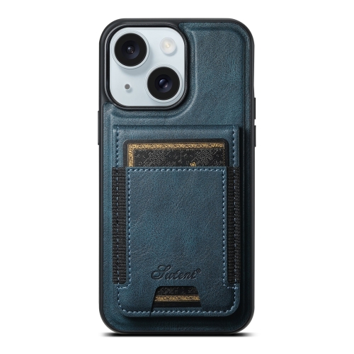 

For iPhone 15 Suteni H17 Oil Eax Leather MagSafe Detachable Wallet Phone Case(Blue)