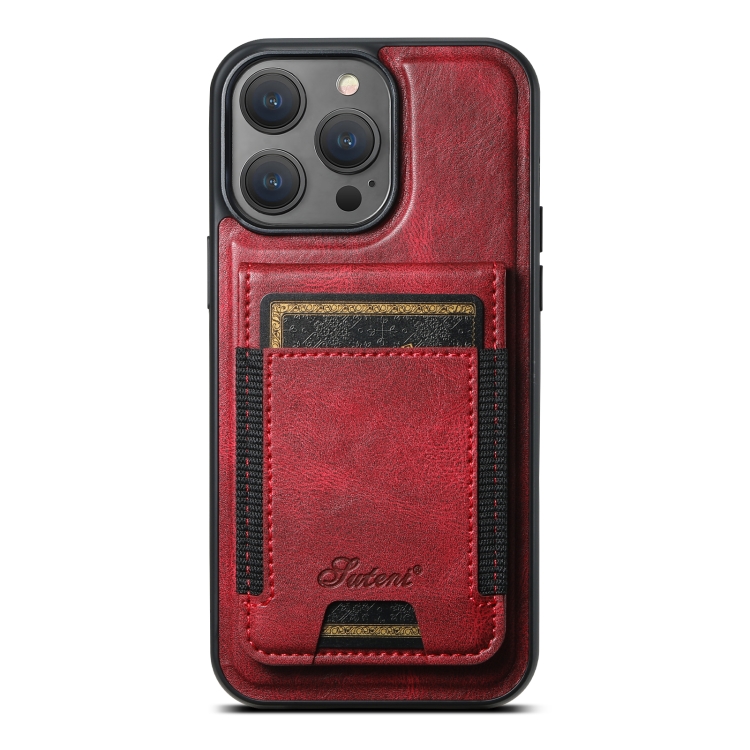 

For iPhone 14 Pro Max Suteni H17 Oil Eax Leather MagSafe Detachable Wallet Phone Case(Red)