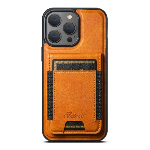 

For iPhone 14 Pro Max Suteni H17 Oil Eax Leather MagSafe Detachable Wallet Phone Case(Khaki)