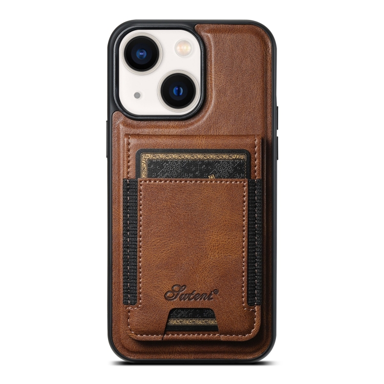 

For iPhone 13 Suteni H17 Oil Eax Leather MagSafe Detachable Wallet Phone Case(Brown)