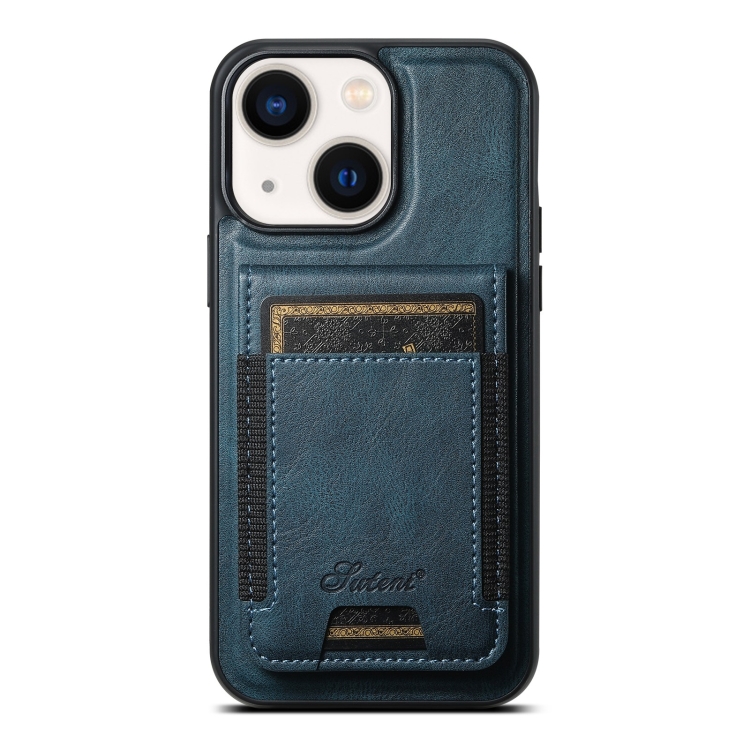 

For iPhone 13 Suteni H17 Oil Eax Leather MagSafe Detachable Wallet Phone Case(Blue)