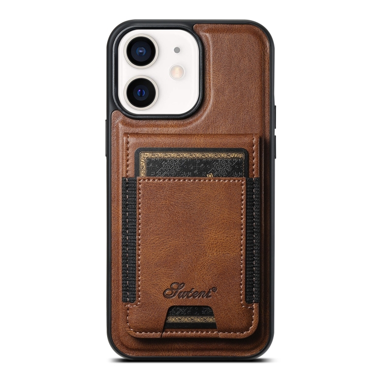 

For iPhone 12 Suteni H17 Oil Eax Leather MagSafe Detachable Wallet Phone Case(Brown)