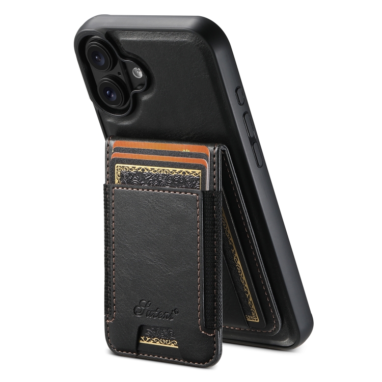 

For iPhone 16 Plus Suteni H17 Oil Eax Leather MagSafe Detachable Wallet Phone Case(Black)