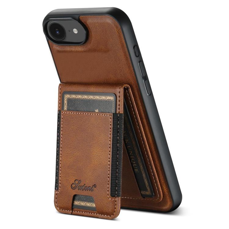 For iPhone 17e / 16e Suteni H17 Oil Eax Leather MagSafe Detachable Wallet Phone Case(Brown)