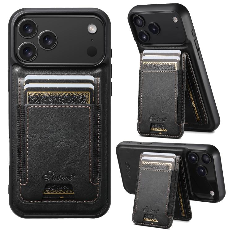 

For iPhone 17 Pro Max Suteni H17 Oil Eax Leather MagSafe Detachable Wallet Phone Case(Black)