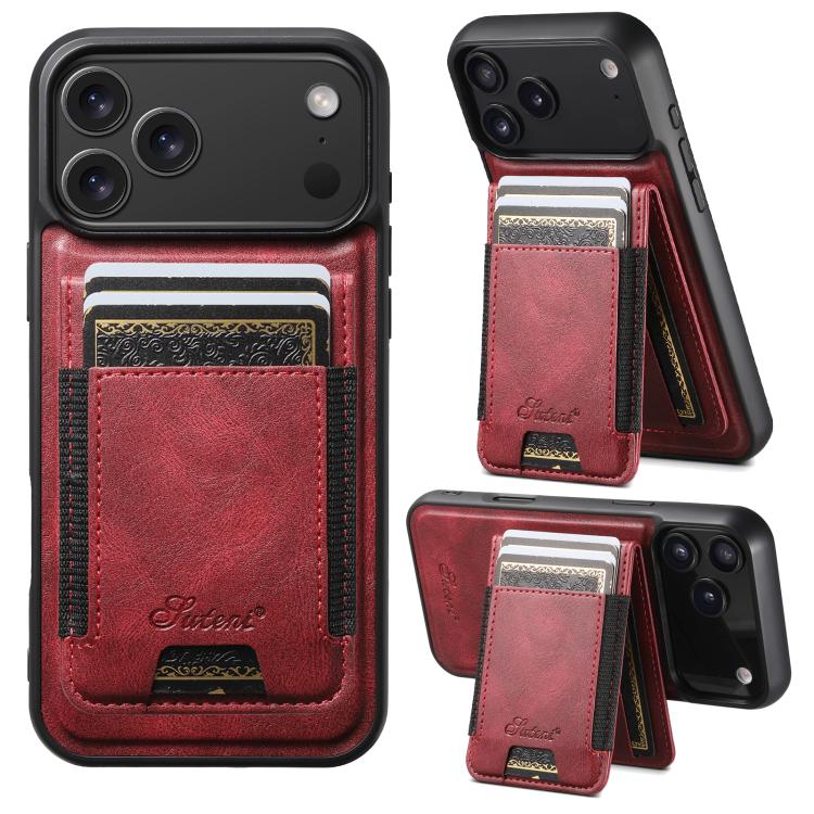 For iPhone 17 Pro Suteni H17 Oil Eax Leather MagSafe Detachable Wallet Phone Case(Red)