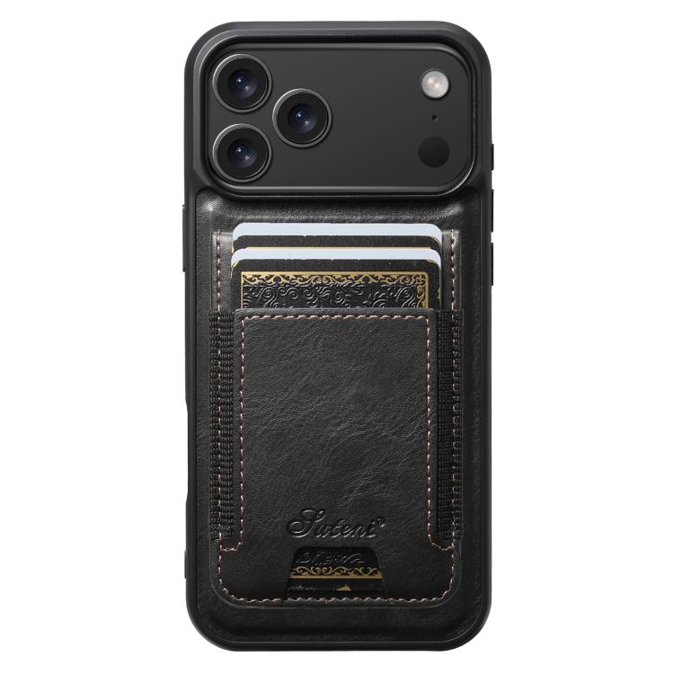 For iPhone 18 Pro Max Suteni H17 Oil Eax Leather MagSafe Detachable Wallet Phone Case(Black)