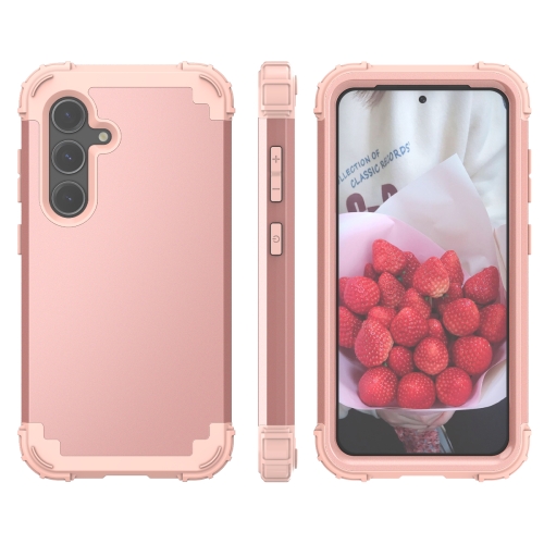 

For Samsung Galaxy S24 5G 3 in 1 Silicone Hybrid PC Shockproof Phone Case(Rose Gold)