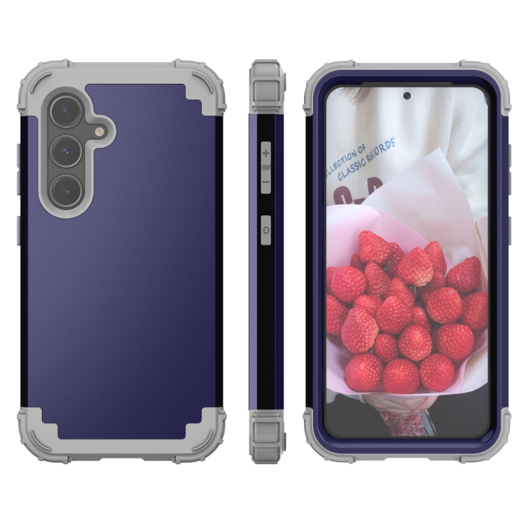 

For Samsung Galaxy S24 5G 3 in 1 Silicone Hybrid PC Shockproof Phone Case(Blue)