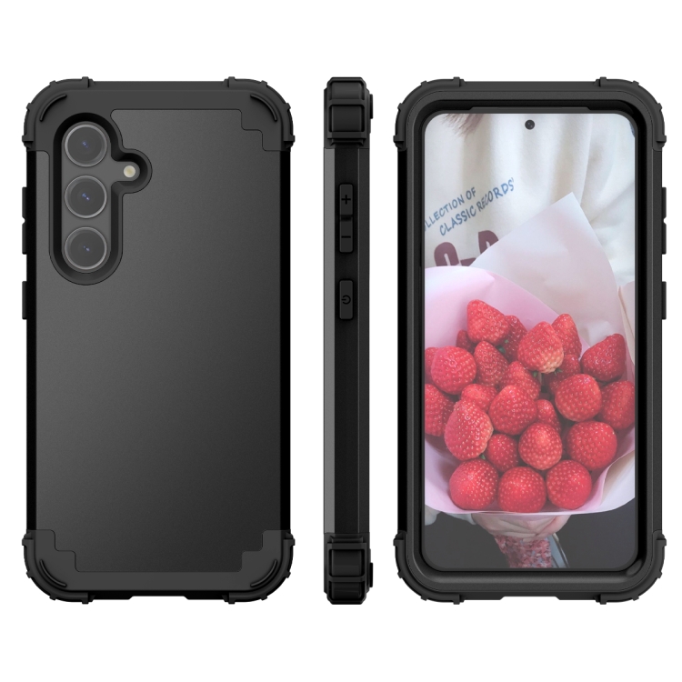 

For Samsung Galaxy S24+ 5G 3 in 1 Silicone Hybrid PC Shockproof Phone Case(Black)