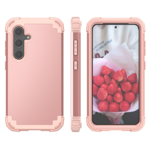 

For Samsung Galaxy S24+ 5G 3 in 1 Silicone Hybrid PC Shockproof Phone Case(Rose Gold)