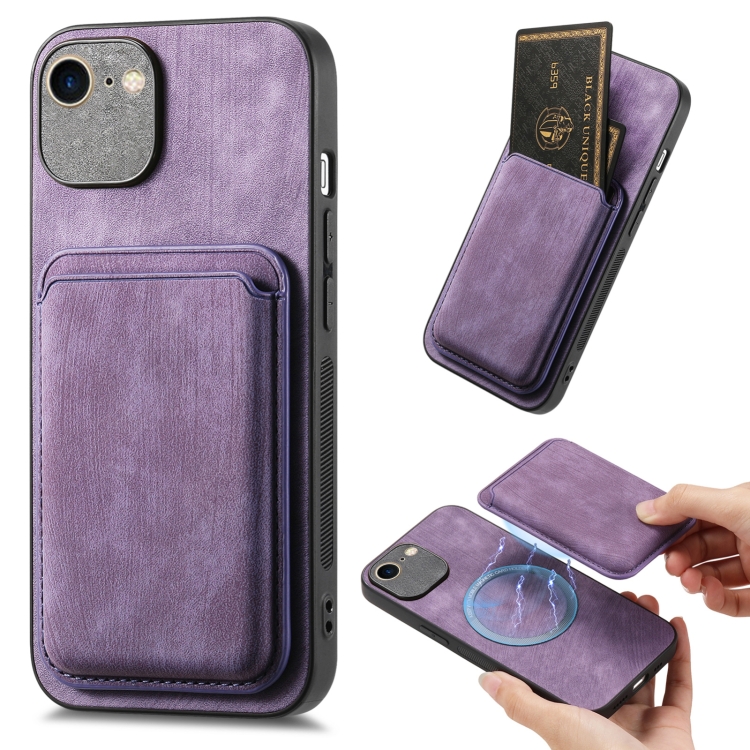 

For iPhone 6 Plus / 6s Plus Retro Leather Card Bag Magnetic Phone Case(Purple)