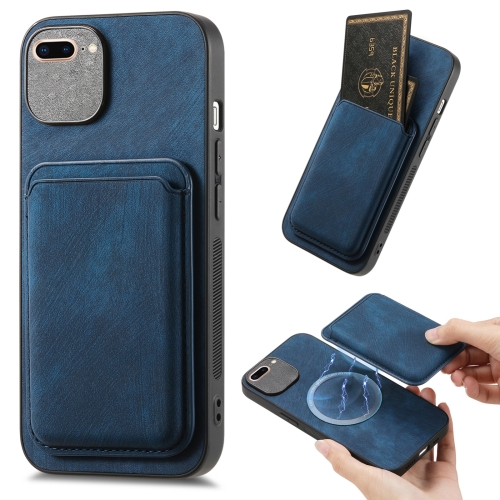 

For iPhone 7 / 8 / SE 2022 Retro Leather Card Bag Magnetic Phone Case(Blue)