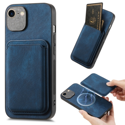 

For iPhone 7 Plus / 8 Plus Retro Leather Card Bag Magnetic Phone Case(Blue)