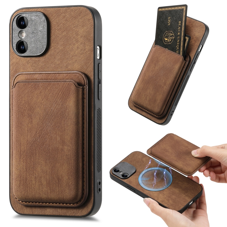 

For iPhone X / XS Retro Leather Card Bag Magnetic Phone Case(Brown)
