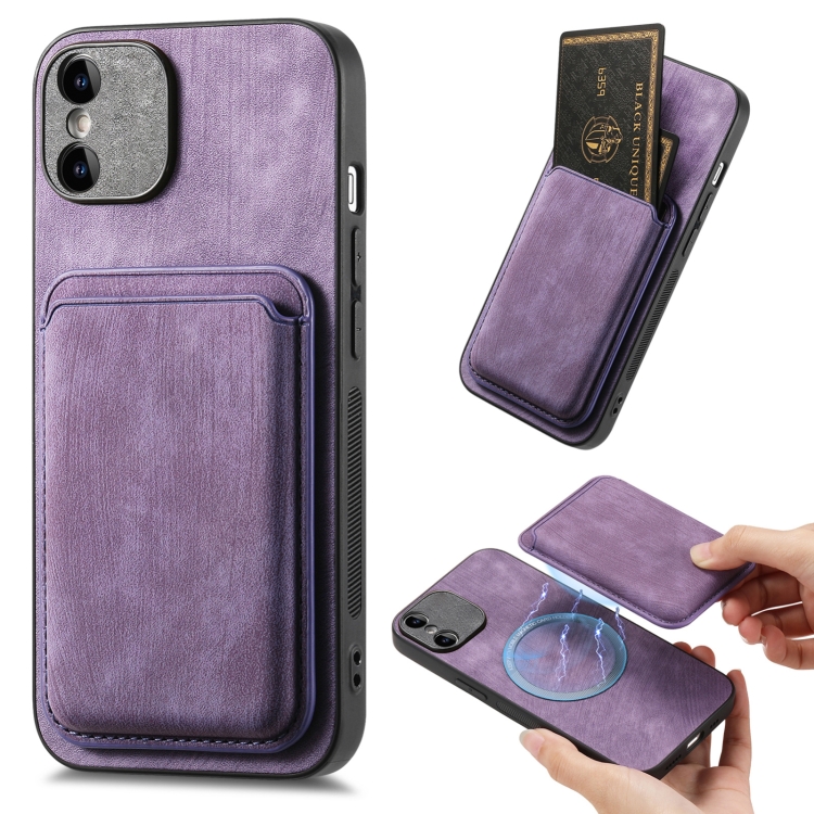 

For iPhone X / XS Retro Leather Card Bag Magnetic Phone Case(Purple)
