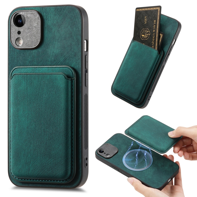 

For iPhone XR Retro Leather Card Bag Magnetic Phone Case(Green)
