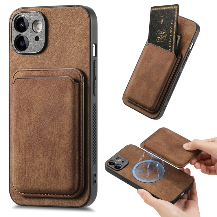 

For iPhone 12 Retro Leather Card Bag Magnetic Phone Case(Brown)
