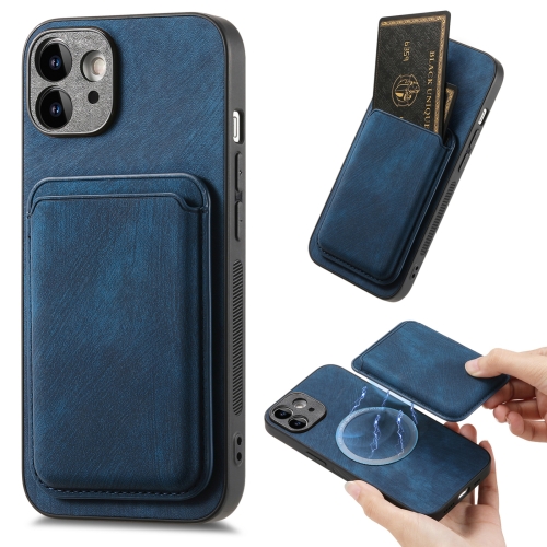 

For iPhone 12 Retro Leather Card Bag Magnetic Phone Case(Blue)