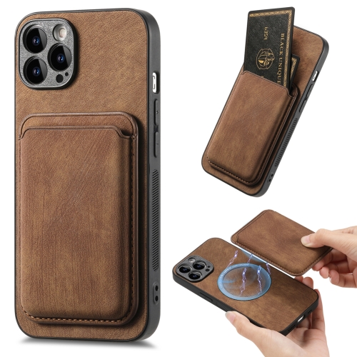 

For iPhone 12 Pro Max Retro Leather Card Bag Magnetic Phone Case(Brown)