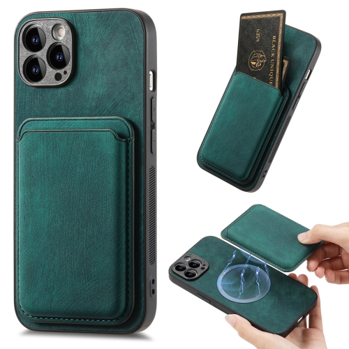 

For iPhone 12 Pro Max Retro Leather Card Bag Magnetic Phone Case(Green)