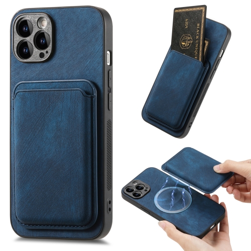 

For iPhone 13 Pro Retro Leather Card Bag Magnetic Phone Case(Blue)