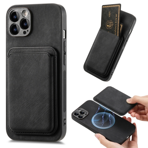 

For iPhone 13 Pro Max Retro Leather Card Bag Magnetic Phone Case(Black)