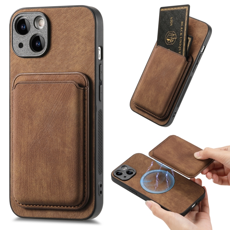 

For iPhone 14 Plus Retro Leather Card Bag Magnetic Phone Case(Brown)