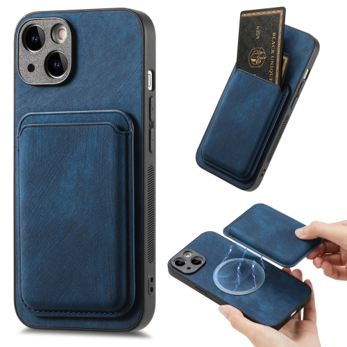 

For iPhone 14 Plus Retro Leather Card Bag Magnetic Phone Case(Blue)