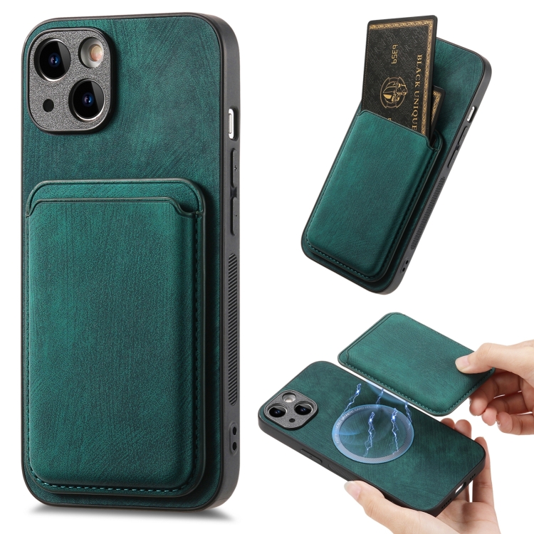 

For iPhone 14 Plus Retro Leather Card Bag Magnetic Phone Case(Green)