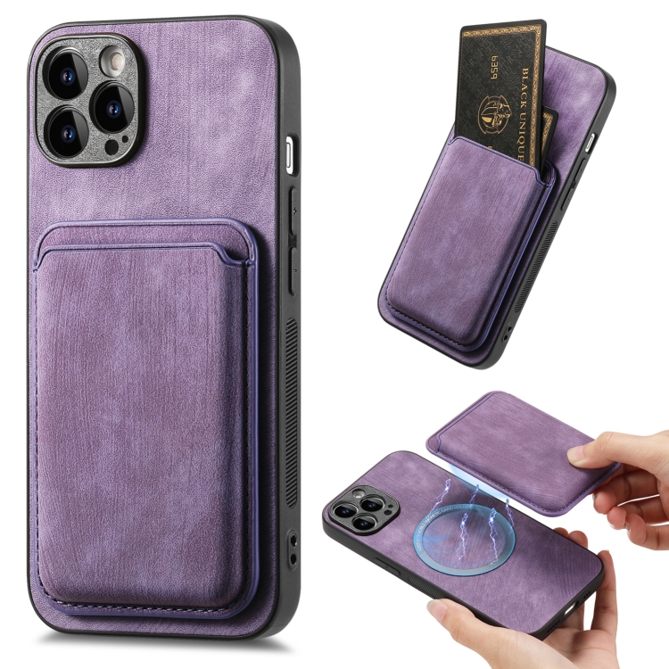 

For iPhone 14 Pro Retro Leather Card Bag Magnetic Phone Case(Purple)