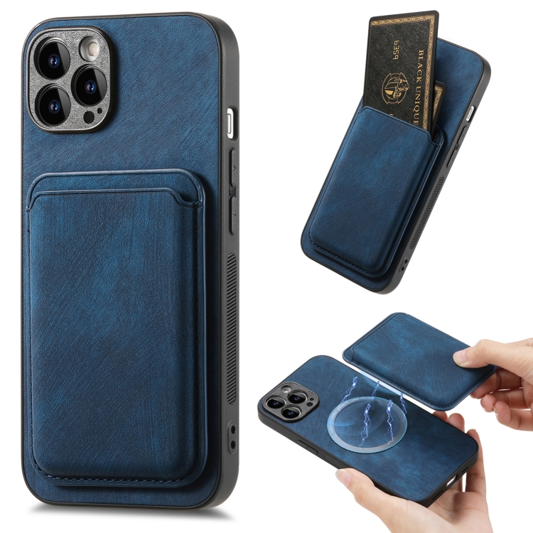 

For iPhone 14 Pro Max Retro Leather Card Bag Magnetic Phone Case(Blue)