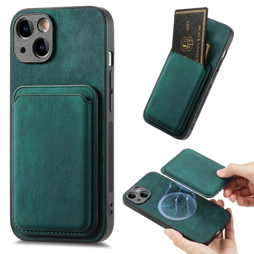 

For iPhone 15 Retro Leather Card Bag Magnetic Phone Case(Green)