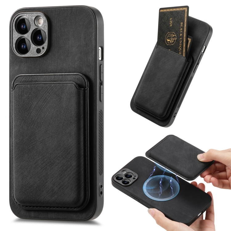 

For iPhone 15 Pro Max Retro Leather Card Bag Magnetic Phone Case(Black)