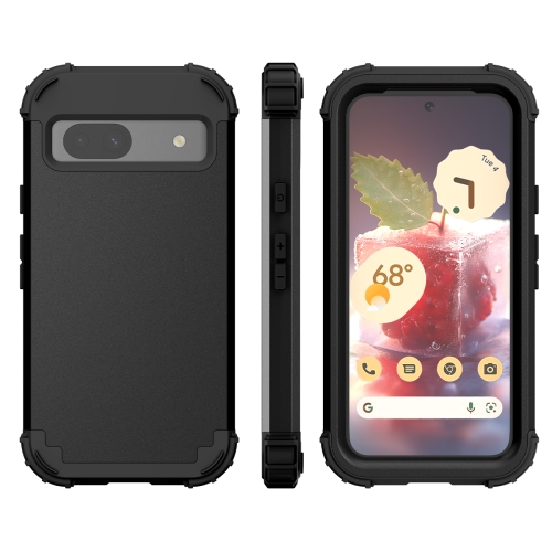

For Google Pixel 8a 3 in 1 Silicone Hybrid PC Shockproof Phone Case(Black)