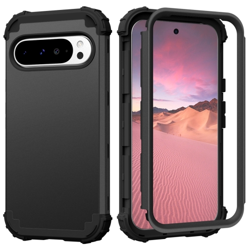 

For Google Pixel 9 Pro XL 3 in 1 Silicone Hybrid PC Shockproof Phone Case(Black)