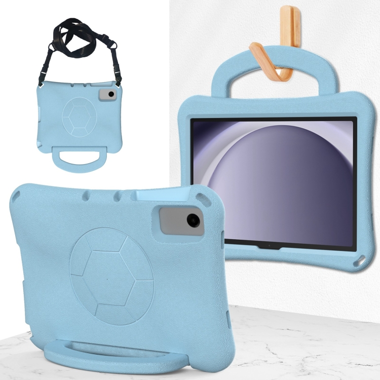 

For Samsung Galaxy Tab A9+ 10.95 2023 Handle Football Shaped EVA Shockproof Tablet Case(Light Blue)