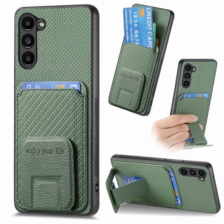 

For Samsung Galaxy S24+ 5G Carbon Fiber Card Bag Fold Stand Phone Case(Green)