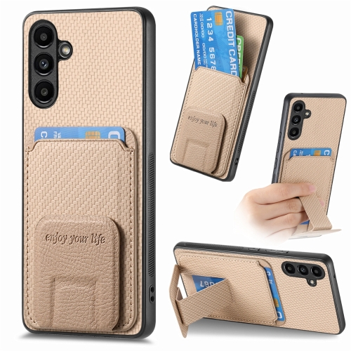 

For Samsung Galaxy S23 FE 5G Carbon Fiber Card Bag Fold Stand Phone Case(Khaki)
